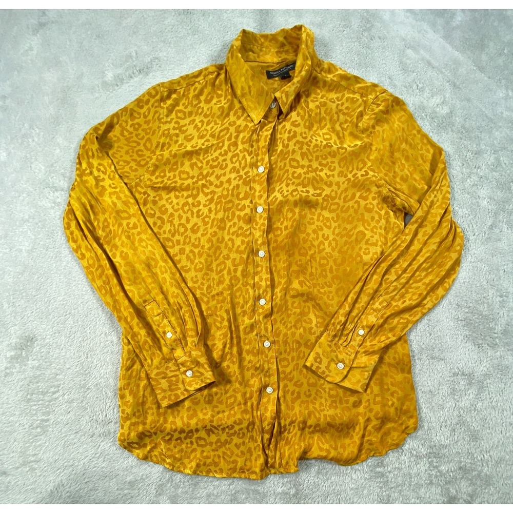 Banana Republic Dillon Shirt Womens Medium Mustard Leopard Print Classic Fit